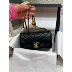 Chanel Timeless Classic ☑️ Versatile "Gold Ball" Chain Bag - CF/Square Mini Crossbody in "GR" Ethiopia Hybrid Lambskin