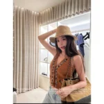 Chanel 25A Haute Atelier Collection ❕ Strap Detail Camisole - Sequined Embroidered Logo & Lace Trim Wool Vest
