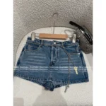 ALEXANDERWANG 2025SS Spring/Summer Collection 💙 High-Waist Denim Shorts - Slimming Fit with Metal Chain Key Belt 🔑