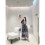 Dior 2025 Spring/Summer Collection 🌿 Forest Floral Print Maxi Dress - Short Sleeve Elegance with Botanical Motifs