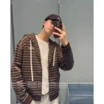 miumiu 2025SS Early Fall Collection 🤎 Striped Logo Hooded Jacket - Oversized Zip-Up w/ Relaxed Fit - Image 5