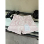 Chanel 2025M CoCo Beach Resort Collection 💗 Print Logo High-Waisted Denim Shorts - Slimming Cut w/ Pockets