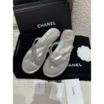 Chanel 25A Spring/Summer Collection 🩴 Laser Metallic Slide Sandals - Heavyweight Leather w/ Crystal Toe-Post - Image 13