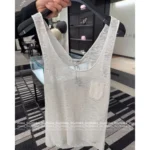 Chanel 25M Coco Collection 🤍 Women's Textured Open-Knit Vest - Granular Weave w/ Sheer Panel Design - Image 8