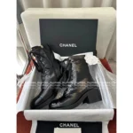 Chanel 25B Haute Atelier Collection 🔛 Round-Toe Leather Boots - Patchwork Logo & Block Heel w/ Lambskin Lining - Image 10
