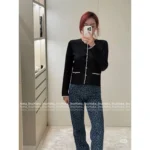 Chanel 2025B Early Fall Collection 🖤 Color-Block Trim Cardigan - Black Base w/ Subtle Glitter & Lace Edging - Image 11
