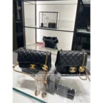 Chanel 2025B New Collection 🖤 Adjustable Logo-Clasp Chain Bag - Black/Gold Lambskin CF/Square Mini Flap ⛓️ - Image 8