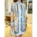 Hermes 2025 Early Fall Collection 🔒 Belted Shirt Dress - Notch Collar w/ Lock Print Logo & Adjustable Waist - Image 10