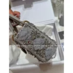 Dior 2025 Early Spring Limited Edition - D-Joy Satin Embroidered Lace Handbag - Grey Pearl Horizontal Tote - Image 12