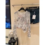 Dior 2025 Early Spring Collection 🌷 Heavy Floral Jacquard Logo Sheer Knit Top - Round Neck 100% Wool See-Through Blouse - Image 2
