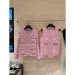 Chanel 2025P Early Spring Collection 🌸 Sakura Pink Tweed Set - Custom Round Neck w/ Pearl Buttons & Woven Pocket Blazer/Vest - Image 3