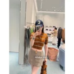 miumiu 2025 Spring/Summer Collection 🐻 Maillard Tone Polo Tee - American Retro Hot Girl Style w/ Notch Collar & Striped Jacquard Logo - Image 6