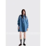 Prada 2025SS Early Autumn Heavy Enzyme Denim Inverted Triangle Logo Shirt Jacket - Image 9