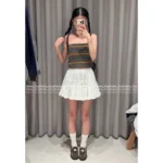 miumiu SS25 Early Fall Collection 🍊 Color-Block Layered Stretch Knit Letter Logo Wool Tube Top for Women - Image 11