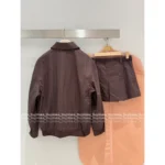 miumiu 2025SS Spring/Summer Collection 🤎 Must-Have "Spicy Girl" Set❗️ Vintage Maillard Tone Letter Logo Jacket / High-Waist Emblem Pleated Skirt - Image 8