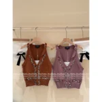 Chanel 25A Haute Atelier Collection ❕ Strap Detail Camisole - Sequined Embroidered Logo & Lace Trim Wool Vest - Image 11