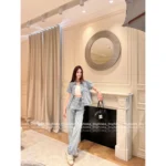Dior 25SS Spring/Summer Collection 🤠 Heavy Enzyme Wash Denim Set - Embroidered Logo Short Sleeve Shirt & High-Waist Wide-Leg Pants - Image 9