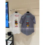 Chanel Vintage Retro Collection 🌈 Rainbow Letter Logo Shirt - Beaded Embroidery & Heart Button Detail - Image 8