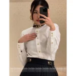 Louis Vuitton 2025SS Early Fall Collection 🤍 Women's White Shirt with Leather Trim - Genuine Leather Collar & Metal Button Details - Image 5