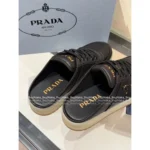 Prada Lazy Girl’s Favorite! 2025S New △ Triangle Logo Genuine Leather / Metallic Accent Lace-Up Mules for Women - Image 13