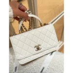 Chanel 2025S Sakura Pink Edition 🌸 Heavy Crystal-Embellished CC Handle Bag - Trendy Letter Logo w/ Detachable Chain ⛓️ - Image 4