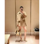 Louis Vuitton 2025SS Early Fall Collection 🤎 Khaki Wool Blend Coat Dress - Runway-Inspired Tweed Outerwear - Image 4