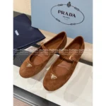 Prada 2025SS Early Fall Collection 🍂 Classic Inverted Triangle Logo Mary Janes - Suede Round-Toe Single-Buckle Shoes - Image 5
