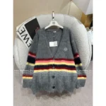 Loewe 2025SS Fall/Winter Collection 🩶 Rainbow Stripe Brushed Knit Coat - Tie-Dye Jacquard w/ Embroidered Logo & Wool Blend - Image 5