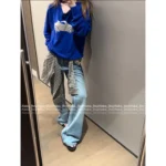 ANNANDELMAN 2025 Early Fall Collection 🌟 Mock Two-Piece Plaid Shirt Jeans - High-Waisted Straight Leg w/ Micro Flare - Image 9