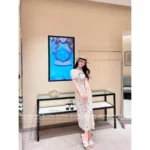 miumiu 🌷 French Vintage Socialite Style — 2025 Spring/Summer New Lace-Up Bow Print Maxi Dress for Women - Image 8