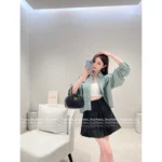 miumiu American Campus Style 🍏 2025SS Early Spring Collection - Classic Cropped Letter Logo Plaid Shirt with Notch Collar - Image 9