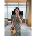 miumiu "French Retro Cottagecore Style" 🌼 2025SS Spring/Summer Collection - Bubble Sleeve Bow Tie V-Neck Print Maxi Dress - Image 14
