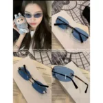 Chanel Jennie style Y2K Vintage Retro 💙 Metal Logo Square-Round Frame Translucent Sunglasses 🕶️ Ultra Flattering & Gift Box Packaging - Image 10