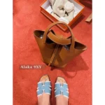 Hermes 2025 Early Spring Collection 🍊 H+ Heavy Denim Slide-Ons - Flat Comfort Loafers w/ Signature H Logo (Kelly Style) - Image 7