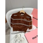 miumiu 2025 Spring/Summer Collection 🐻 Maillard Tone Polo Tee - American Retro Hot Girl Style w/ Notch Collar & Striped Jacquard Logo - Image 5