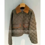 miumiu 25 New Autumn/Winter Collection Suede Patchwork Quilted Pocket Warm Army Green Cotton Jacket for Women - Image 3