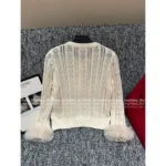 VALENTINO 2025SS Early Fall Runway Knit 🤍 Elegant Loop Yarn Cardigan with Pearl Buttons & Sequins** - Image 2