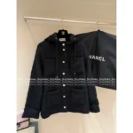 Chanel 25 Autumn/Winter Collection 🔍 Black Hooded Pocket Tweed Knit Coat Loose Fit - Image 14