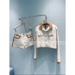 miumiu 25SS Spring/Summer Collection 🔎 Yoona Jang Inspired Denim Set - Letter Logo Jacket / Tube Top / High-Waist Shorts - Image 3