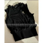 Chanel 25A Summer Collection 🖤 Pleated Ruffle Sleeveless Top - Brooch Logo & Minimalist Elegance - Image 3