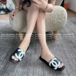 Chanel 2025A Black & White Contrast Slides 🐼 Oversized Logo Slip-On Sandals - Vintage Compagnie Style - Image 9