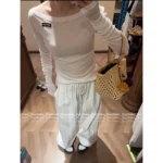 miumiu 25SS Spring/Summer Collection ❕ Two-Tone Keeper Edition - Sheer Stretch Milk Cotton Top - Off-Shoulder & One-Shoulder Versatile Style - Image 14