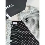 Chanel 25B Fall/Winter Collection 🧣 Black-White Cashmere Scarf - Gold Thread Fringe w/ Heart Jacquard Logo - Image 8