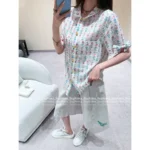 Chanel Vintage Floral Print Set 🌷 Pussy-Bow Blouse & Embroidered Shorts - Notch Collar w/ Letter Logo - Image 13
