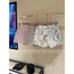 Chanel 2025M CoCo Beach Resort Collection 💗 Print Logo High-Waisted Denim Shorts - Slimming Cut w/ Pockets - Image 6
