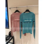 Dior 2025 Spring/Summer Collection 💙 Nautical Tie-Front Knit Top - Striped Notch Collar w/ Jacquard Logo & Silk-Blend - Image 17