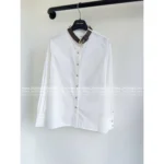 Louis Vuitton 2025SS Early Fall Collection 🤍 Women's White Shirt with Leather Trim - Genuine Leather Collar & Metal Button Details - Image 12