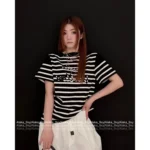 Louis Vuitton 2025SS Early Fall Collection 🔍 Jacquard Logo Stripe Tee - Round Neck Short Sleeve Knit Top - Image 13