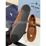 Prada 2025SS Early Fall Collection 🍂 Classic Inverted Triangle Logo Mary Janes - Suede Round-Toe Single-Buckle Shoes - Image 4