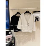 Chanel "👸 Snow White's Cape" 2025P Spring/Summer Collection - Cashmere Jacquard 3/4 Sleeve Capelet w/ Crystal Flower Brooch - Image 11